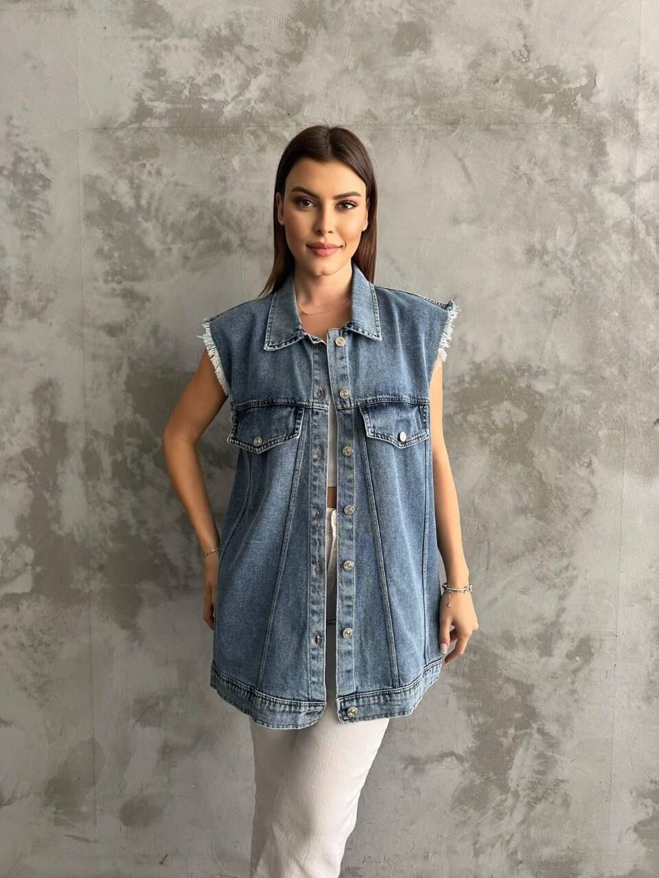 Fırfır Detaylı Kot Yelek