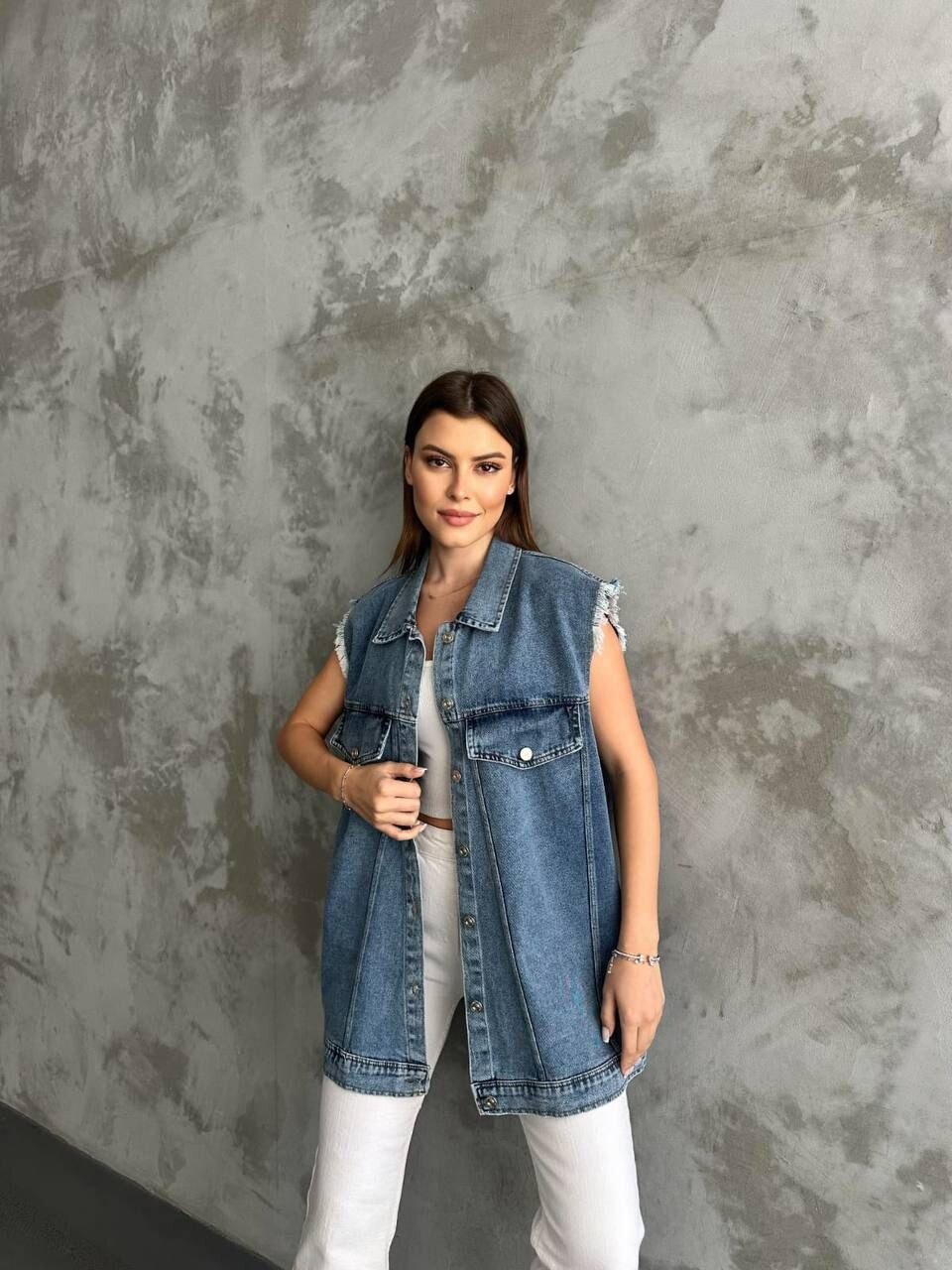 Fırfır Detaylı Kot Yelek