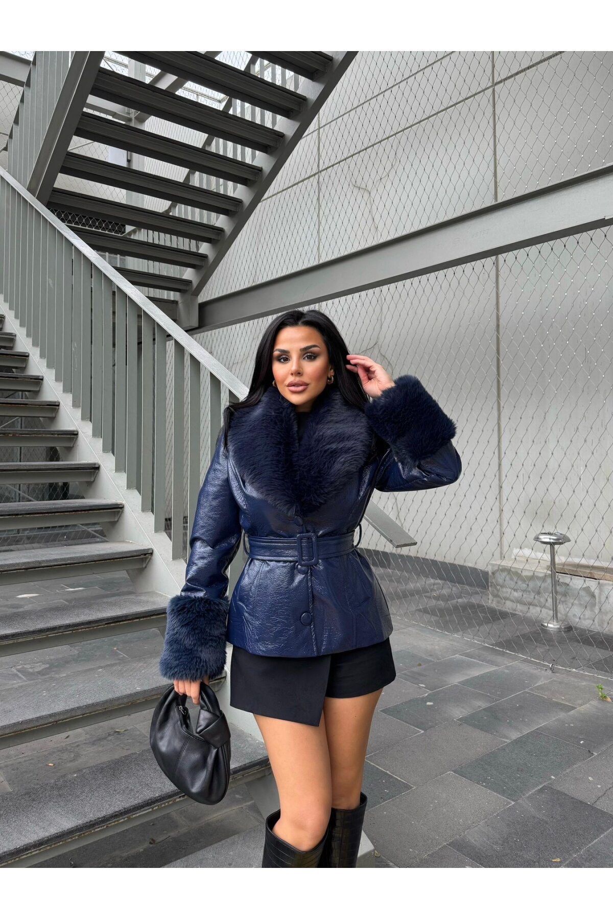 Kürk Detaylı Suni Deri Kaban