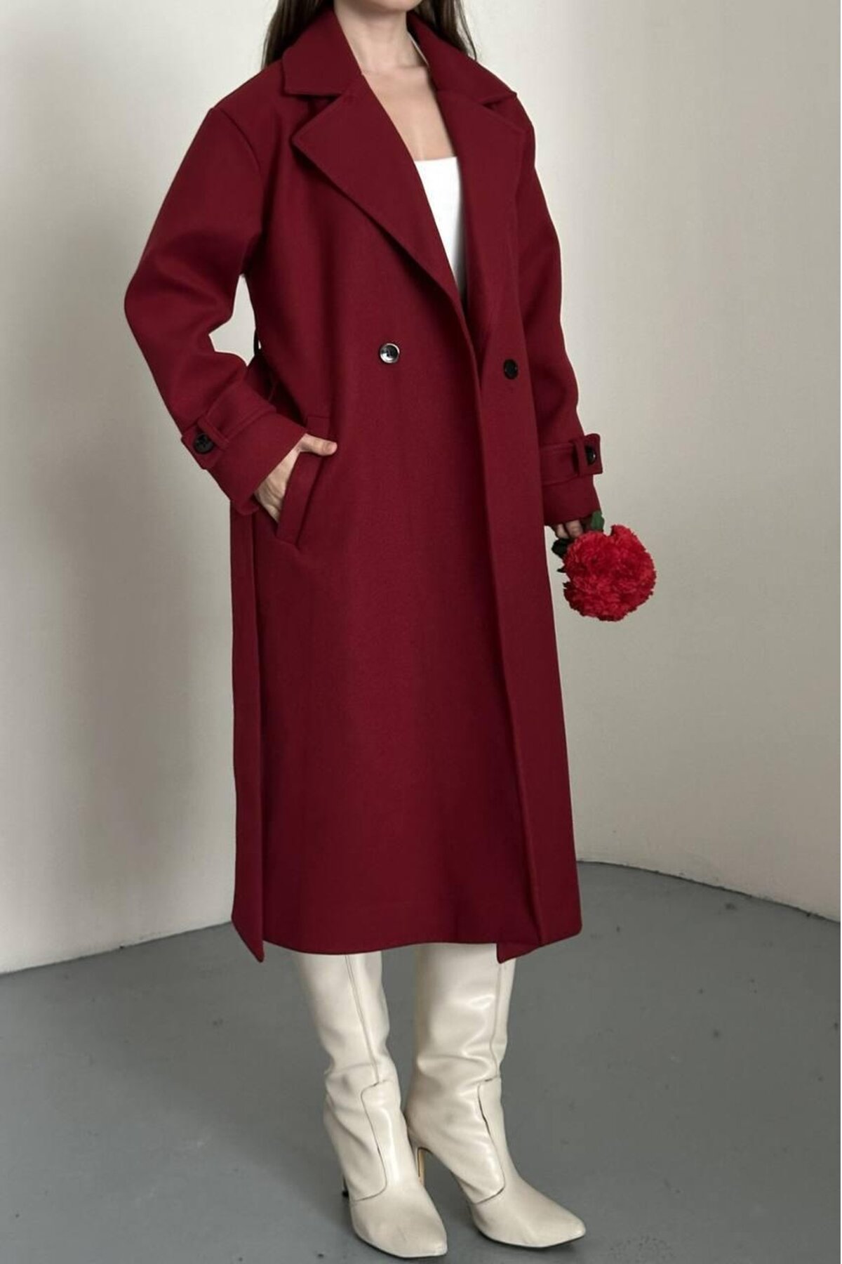 KUŞAKLI DÜĞME DETAYLI KAŞE KABAN