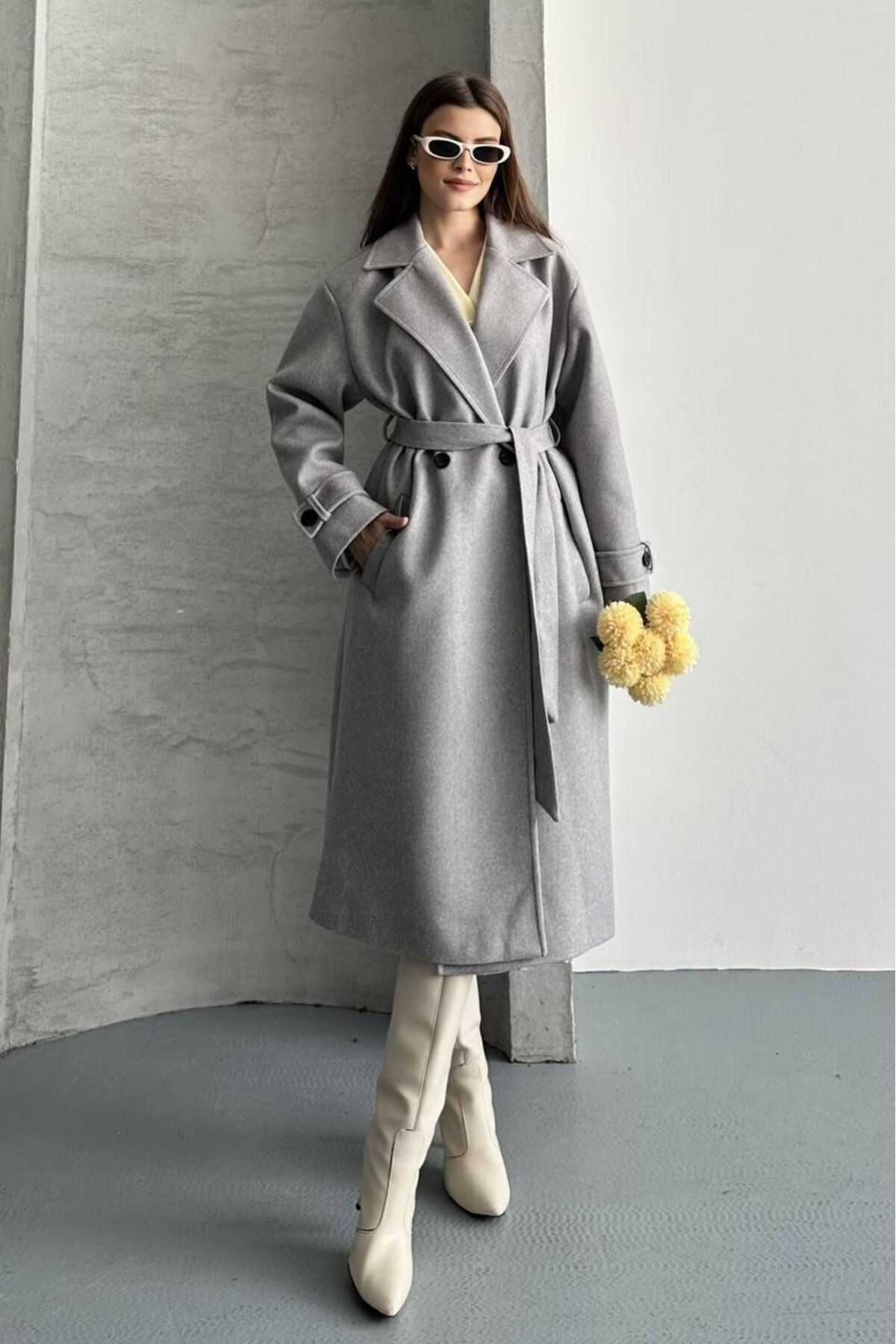 KUŞAKLI DÜĞME DETAYLI KAŞE KABAN