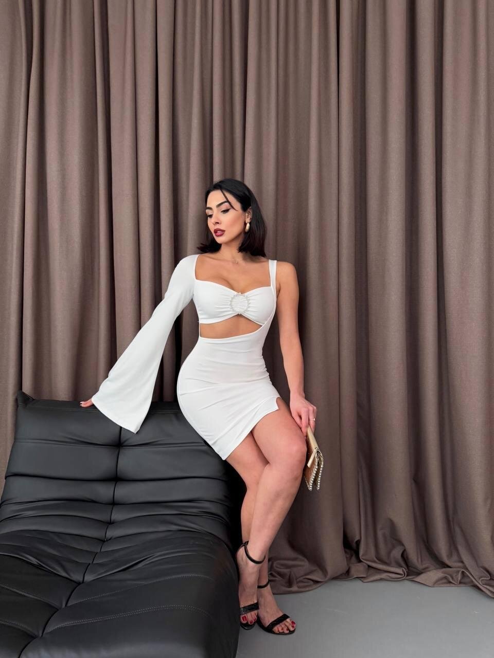 Halka Detaylı Tek Kol Mini Elbise