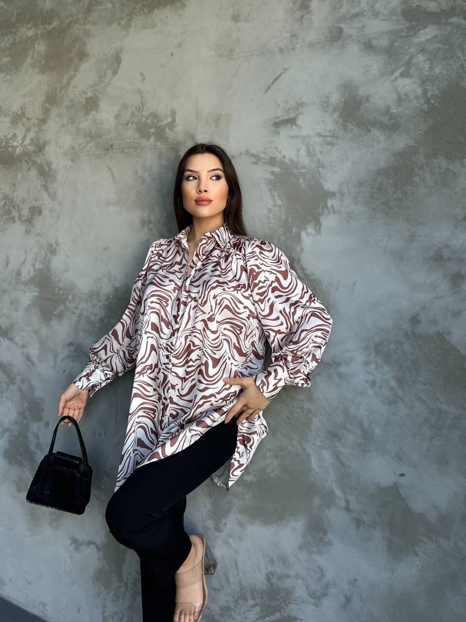 Desenli Dökümlü Saten Gömlek