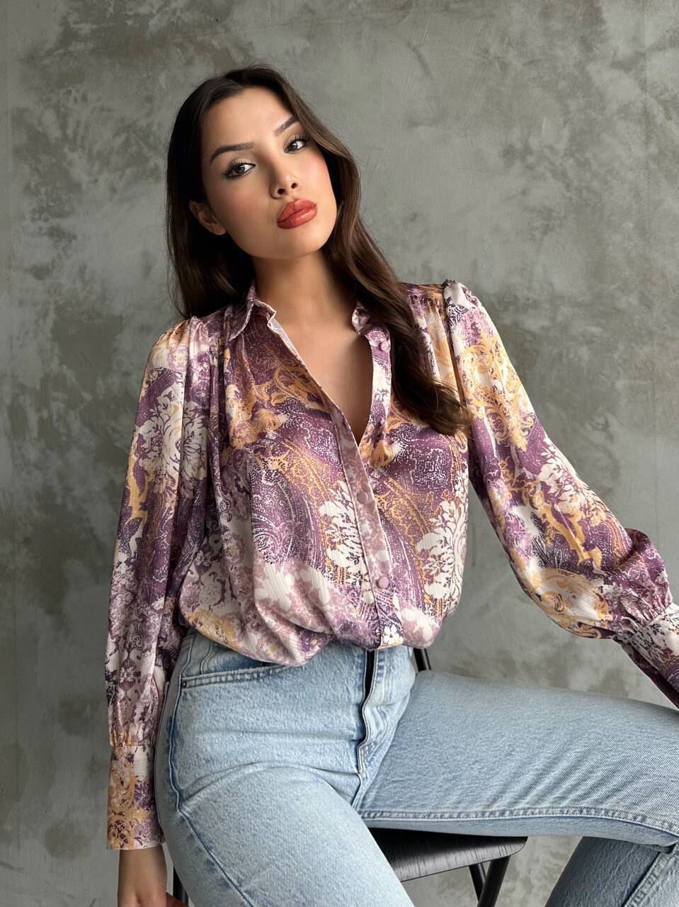 Desenli Dökümlü Saten Gömlek