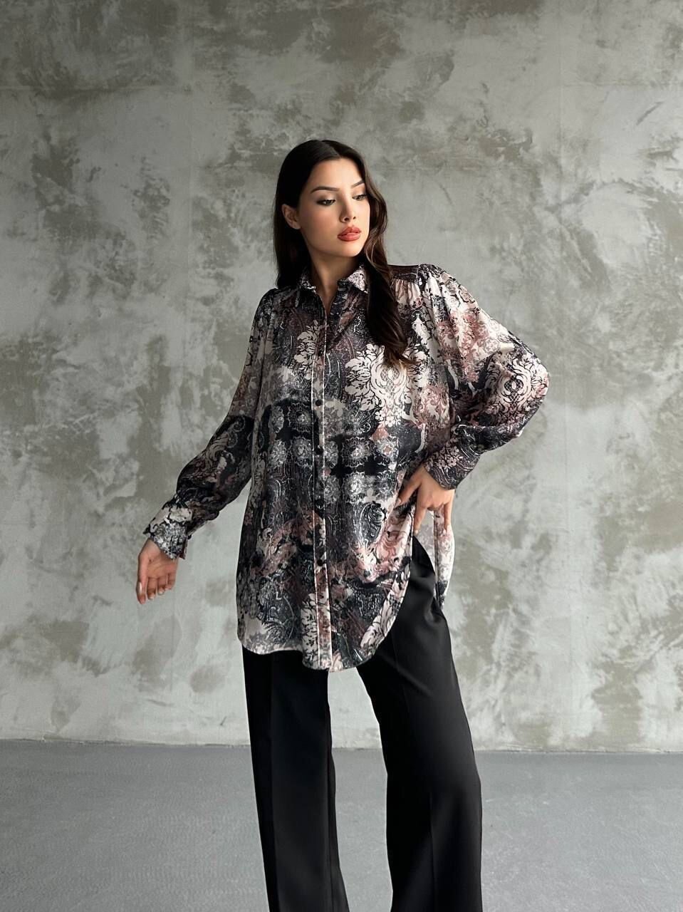 Desenli Dökümlü Saten Gömlek