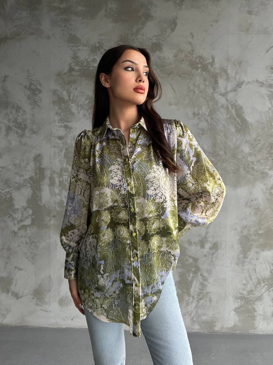 Desenli Dökümlü Saten Gömlek
