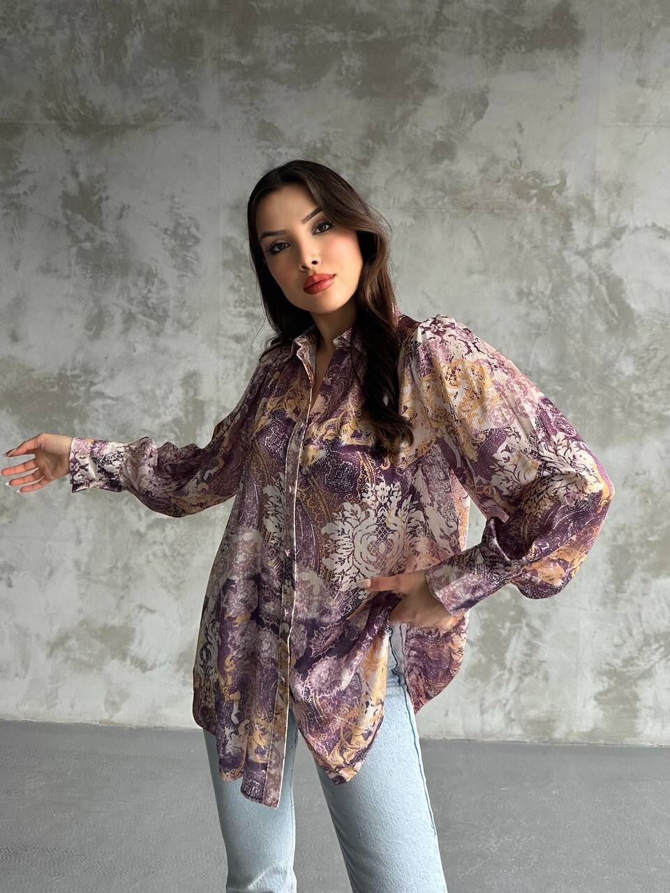 Desenli Dökümlü Saten Gömlek