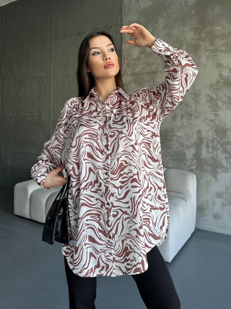Desenli Dökümlü Saten Gömlek