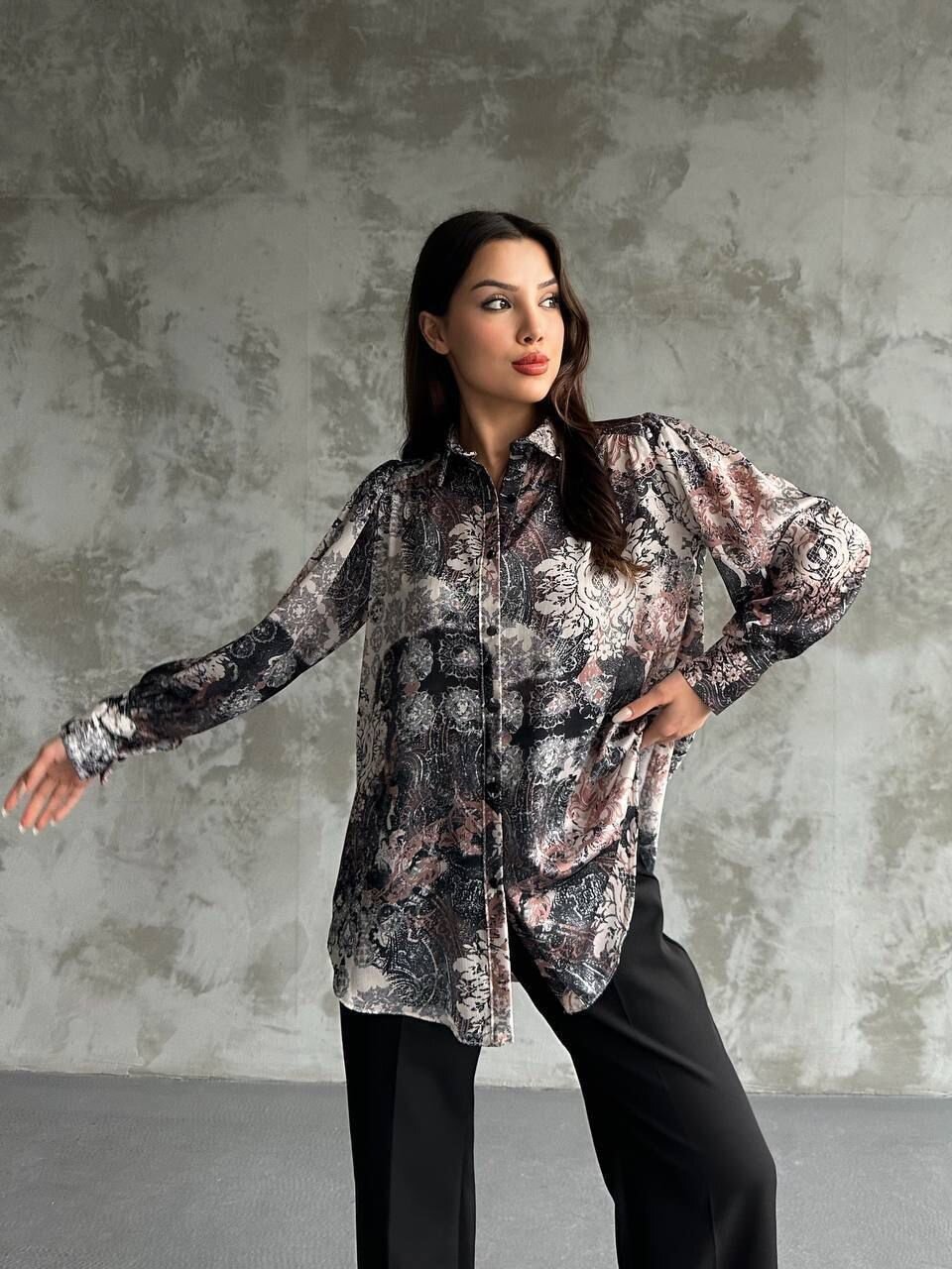 Desenli Dökümlü Saten Gömlek