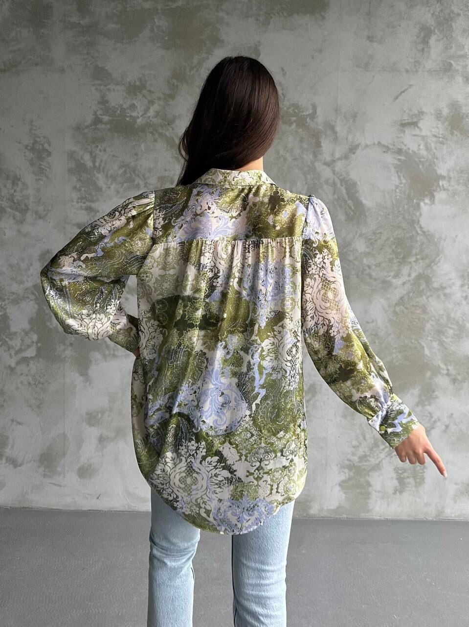 Desenli Dökümlü Saten Gömlek