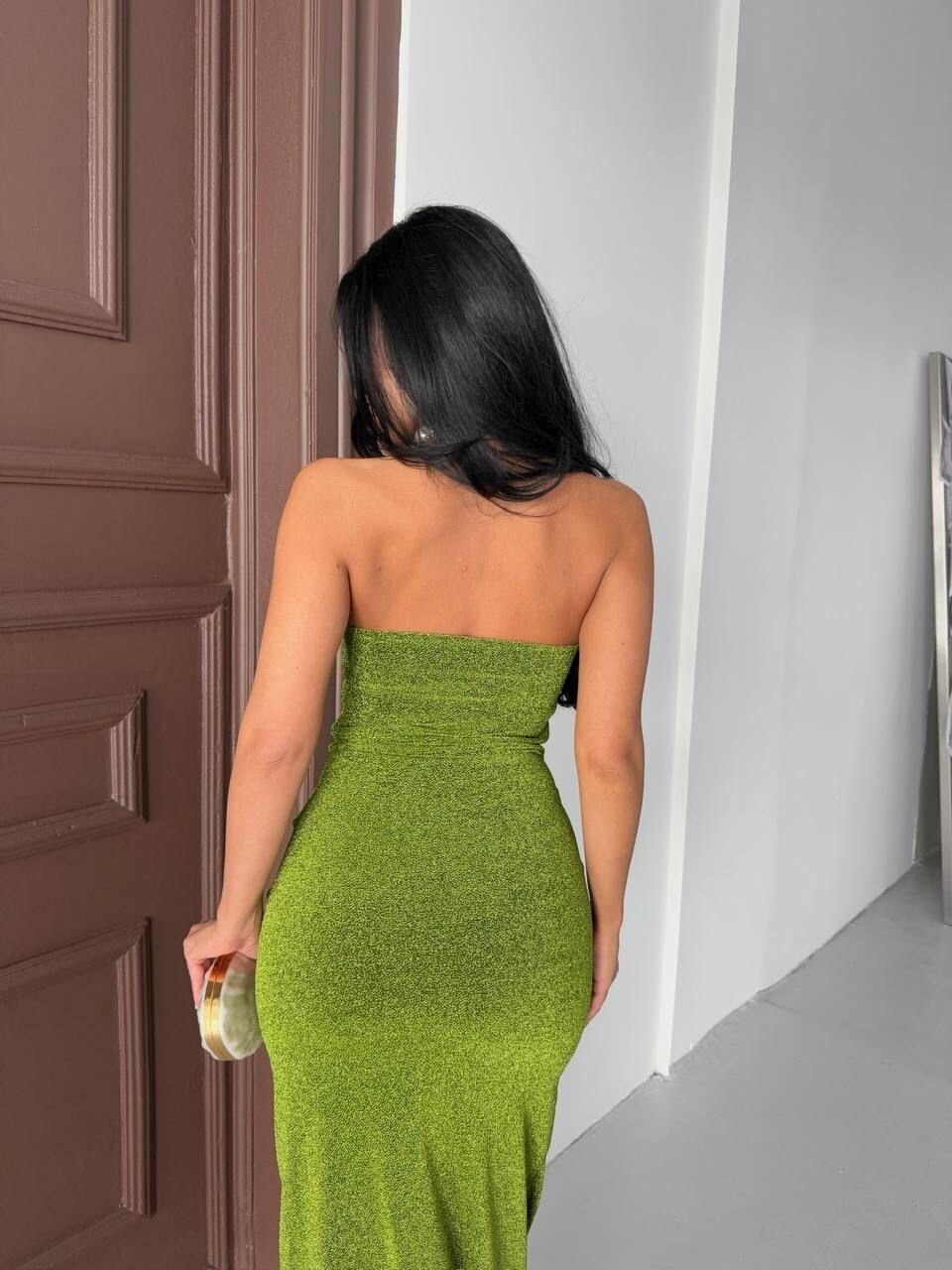 Straplez Simli Uzun Elbise