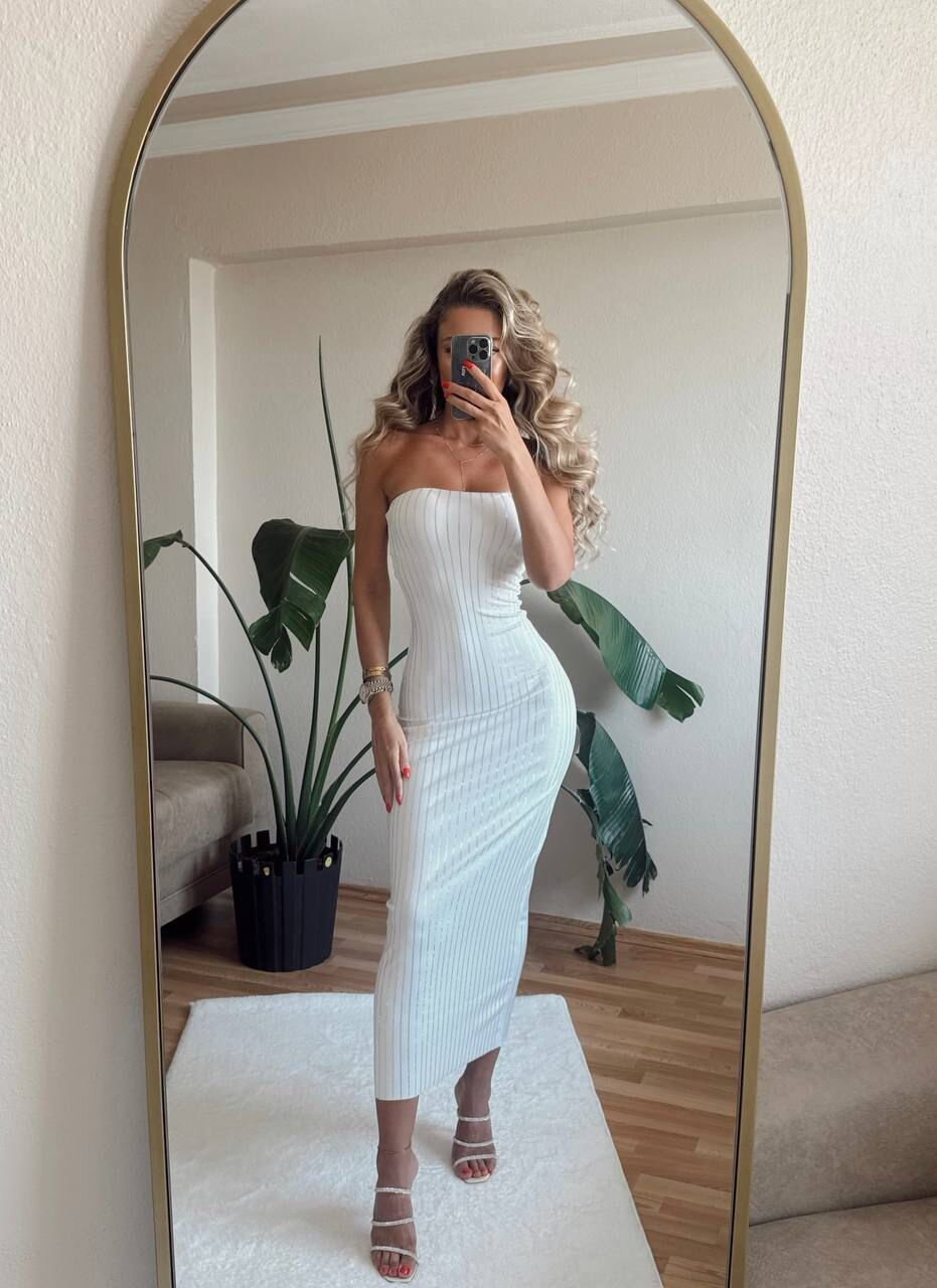 Taşlı Straplez Elbise