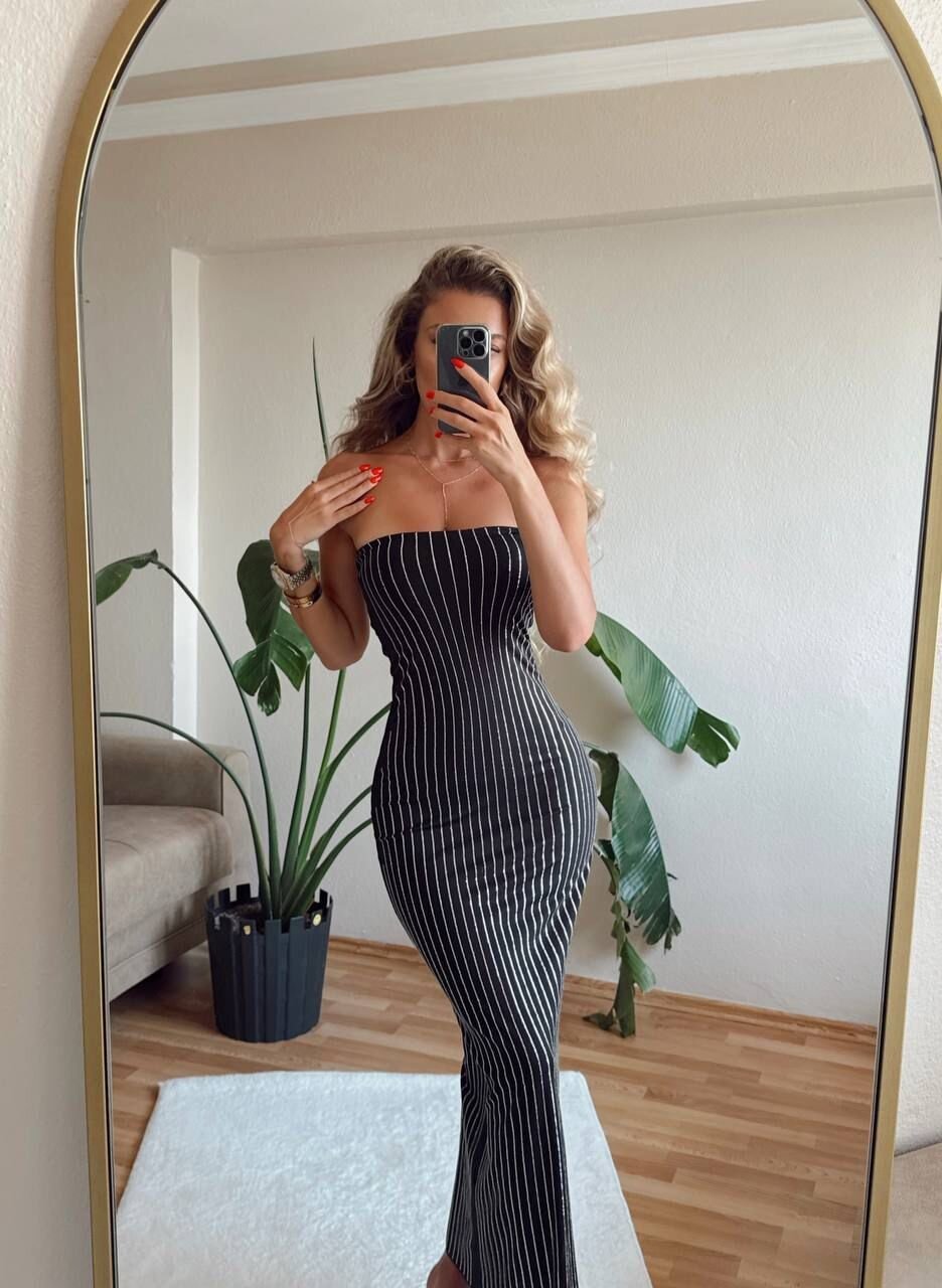 Taşlı Straplez Elbise