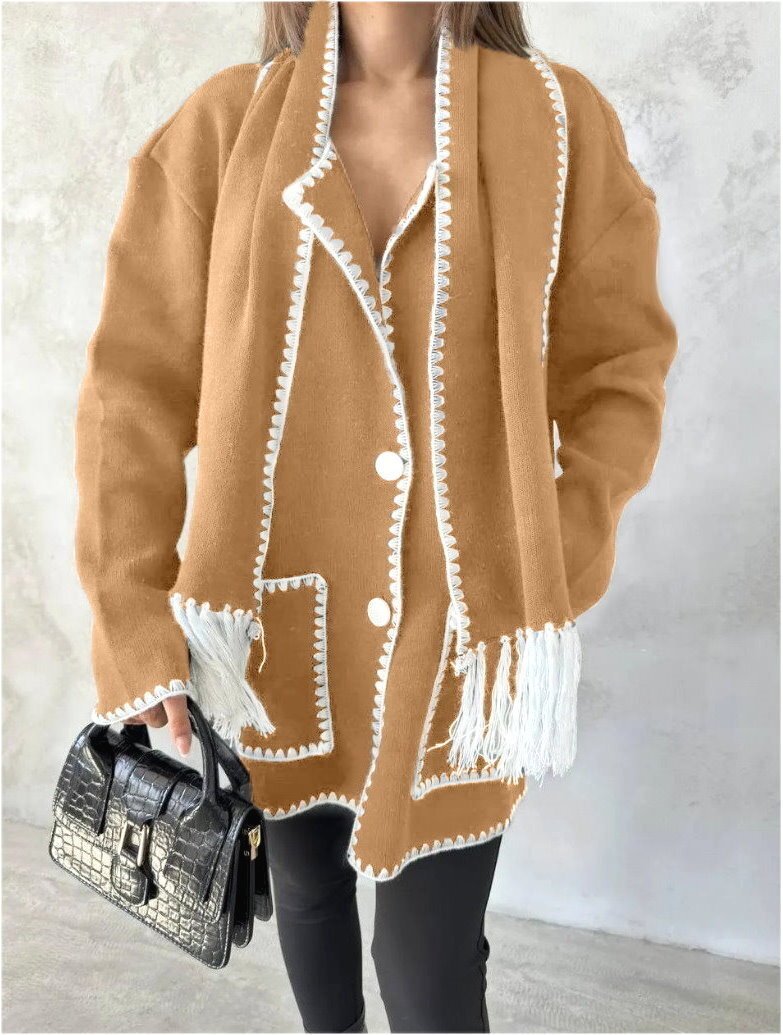 Dikiş Detaylı Atkılı Hırka