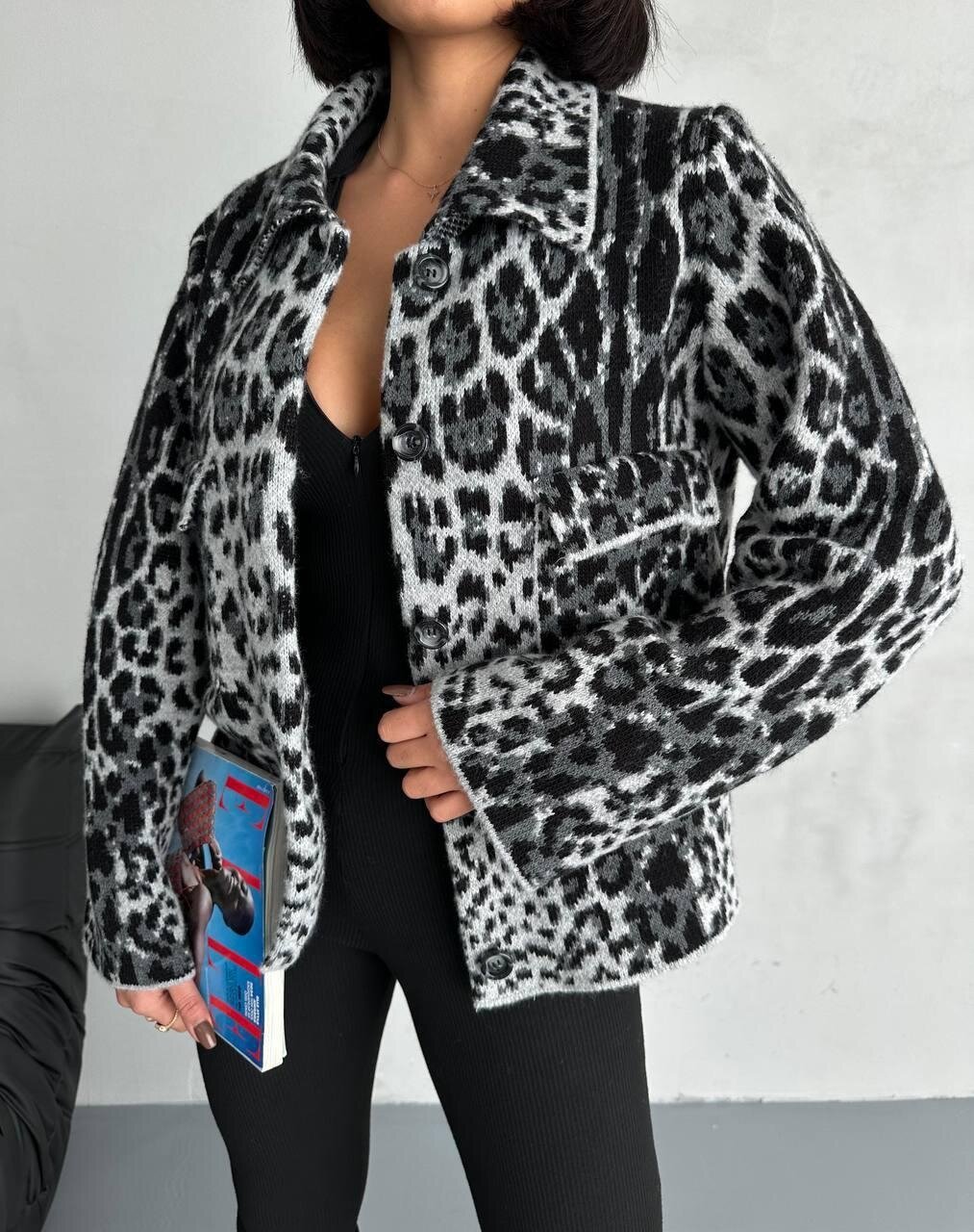 Leopar Desenli Triko Hırka