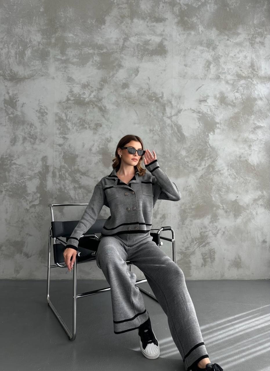 Şerit Detaylı Hırka Pantolon İkili Takım