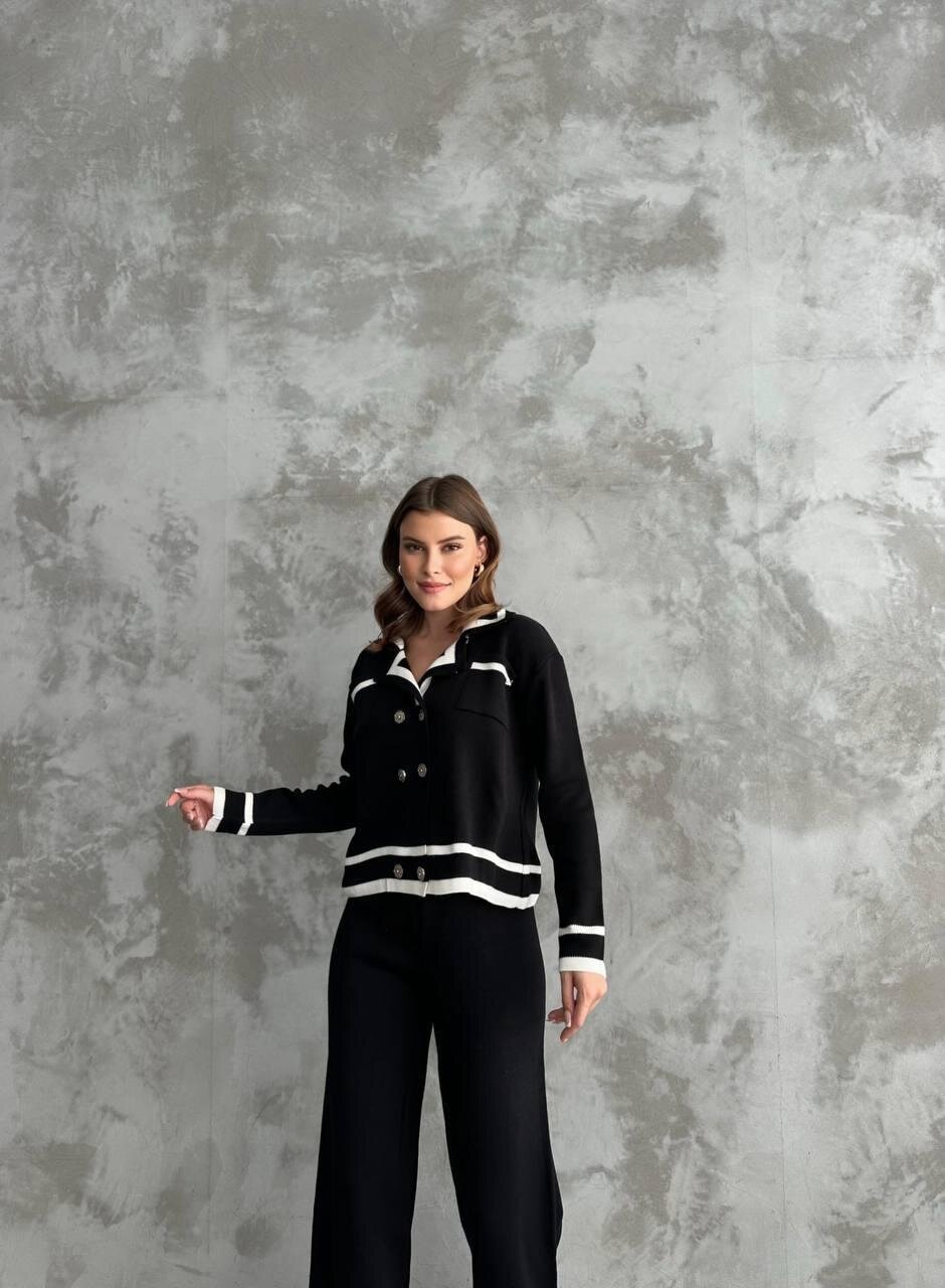 Şerit Detaylı Hırka Pantolon İkili Takım