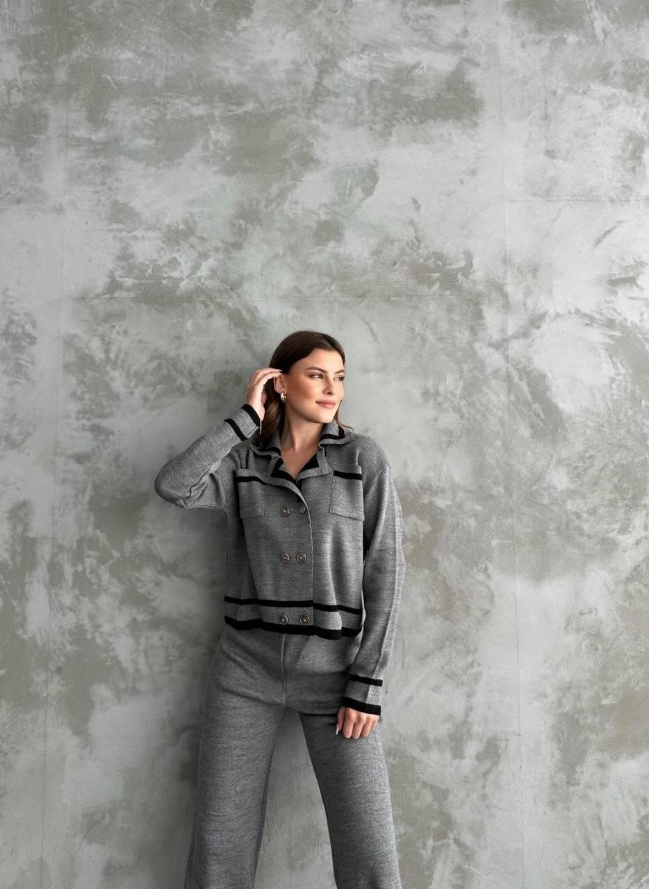 Şerit Detaylı Hırka Pantolon İkili Takım