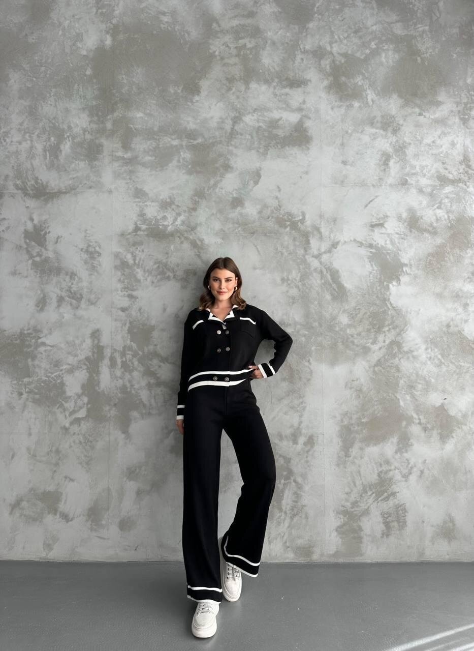 Şerit Detaylı Hırka Pantolon İkili Takım