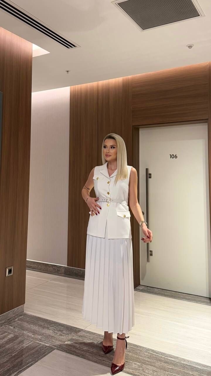 Vatkalı Yelek Etek İkili Takım