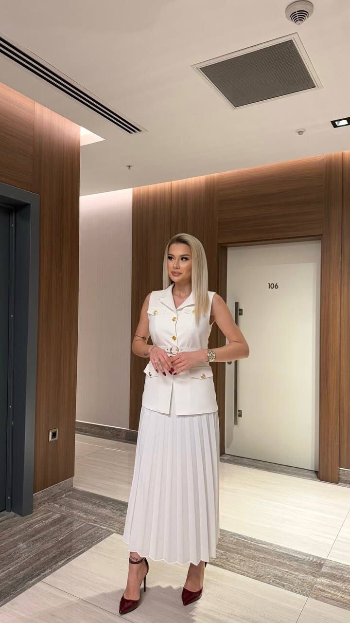 Vatkalı Yelek Etek İkili Takım