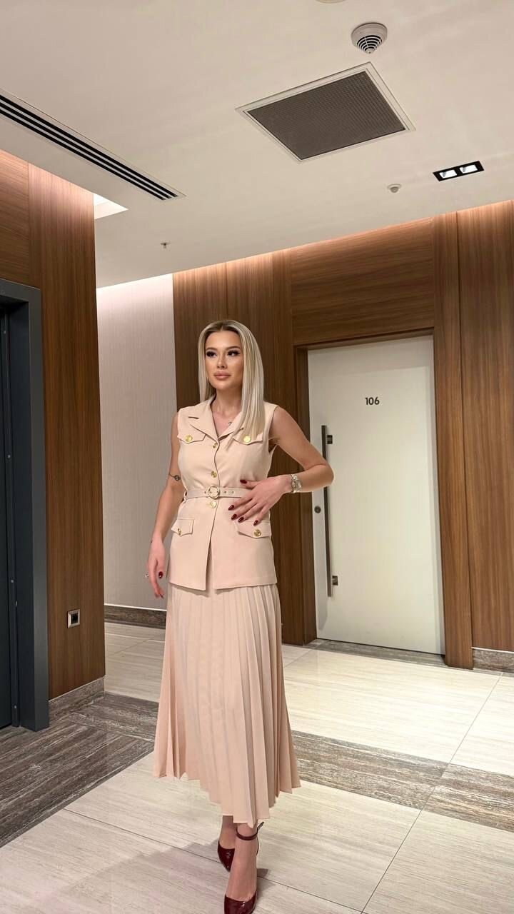 Vatkalı Yelek Etek İkili Takım