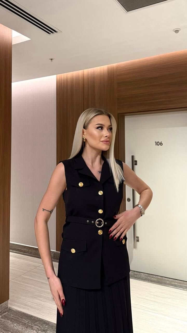 Vatkalı Yelek Etek İkili Takım