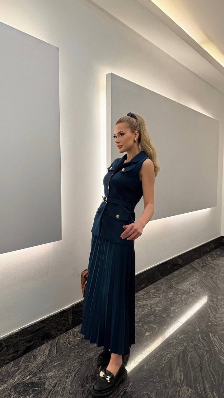 Vatkalı Yelek Etek İkili Takım