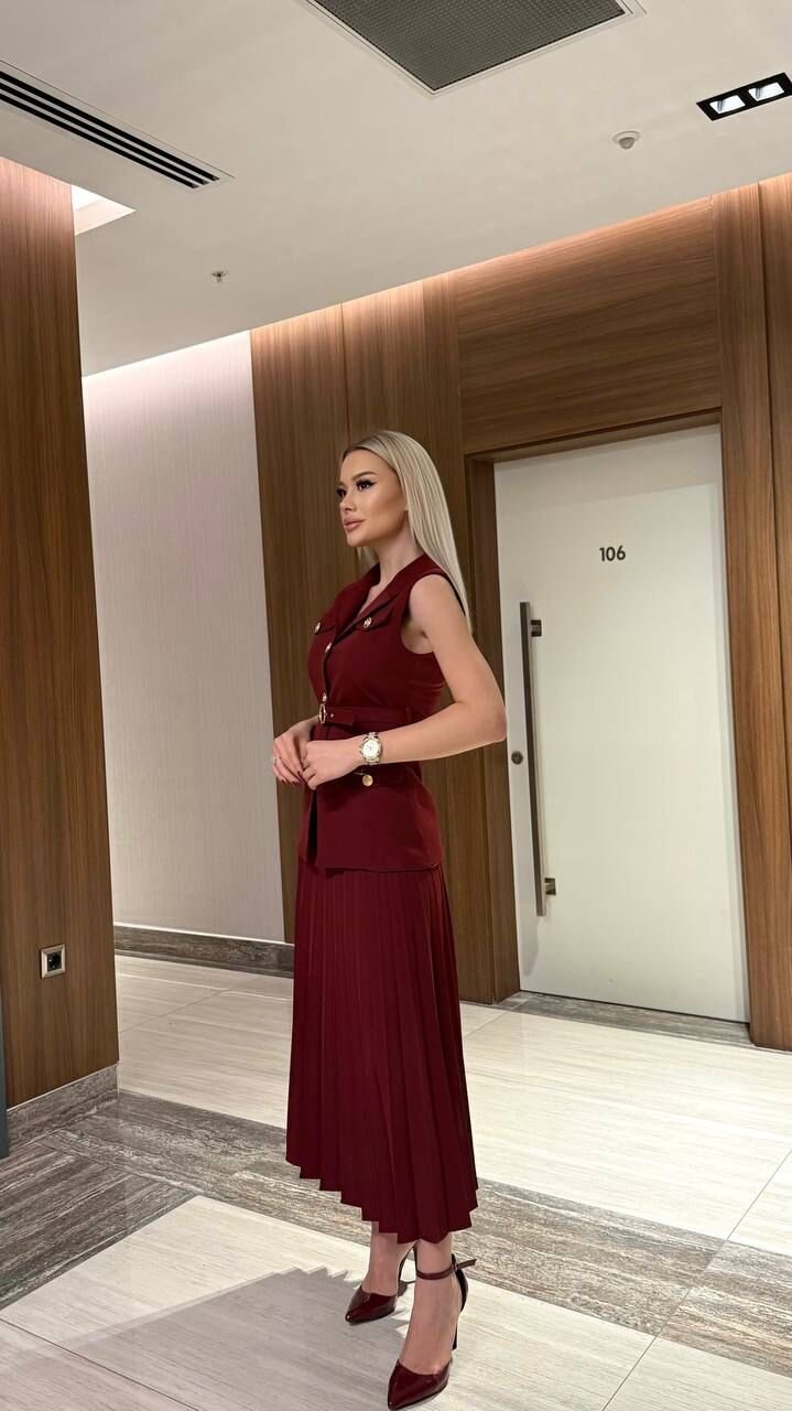 Vatkalı Yelek Etek İkili Takım