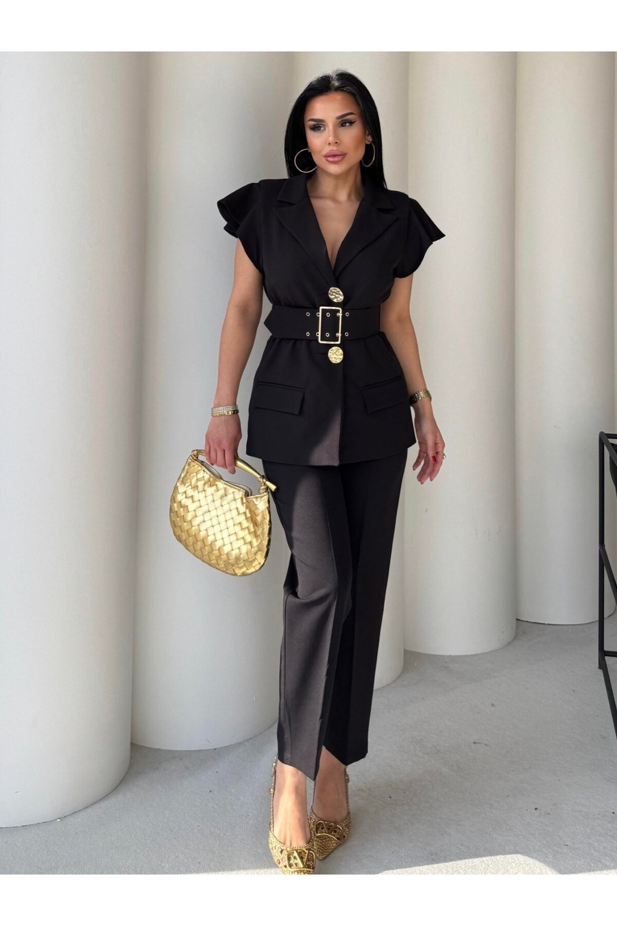 Vatkalı Yelek Pantolon İkili Takım