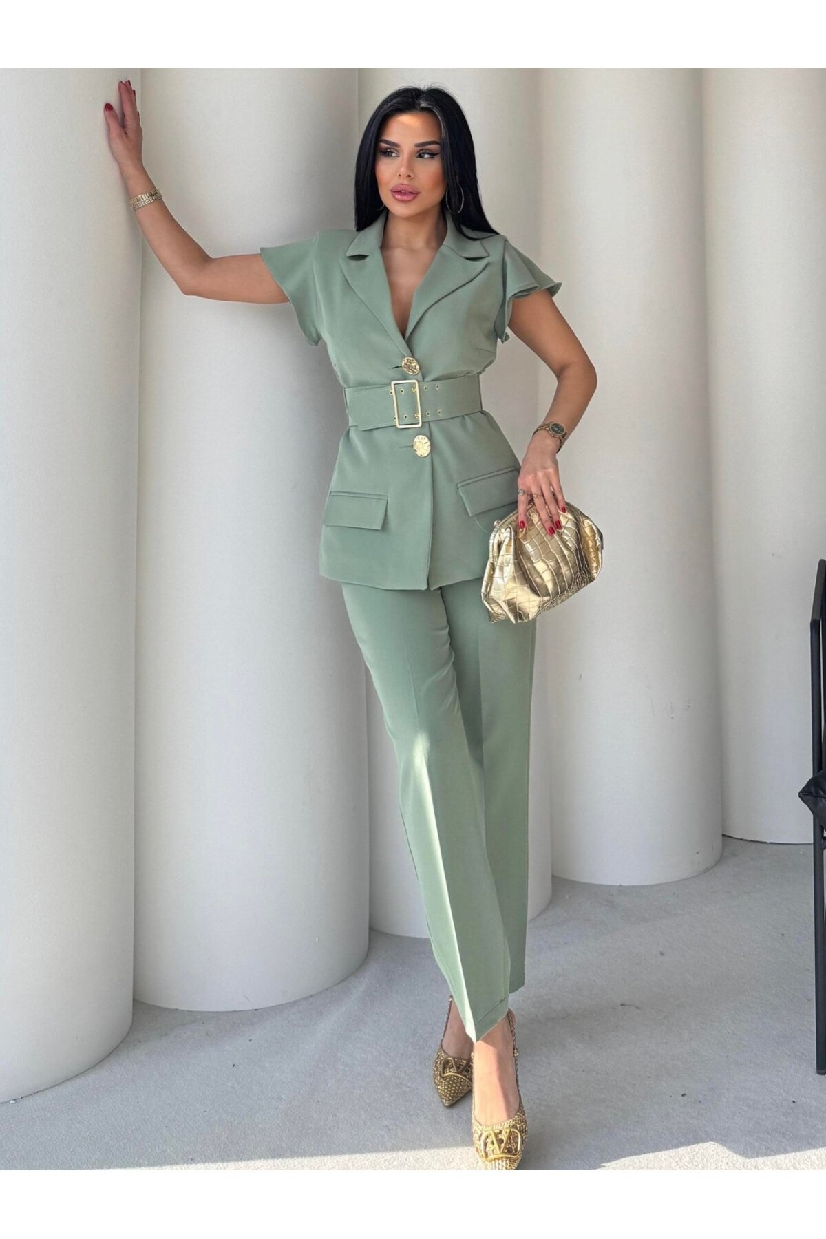 Vatkalı Yelek Pantolon İkili Takım