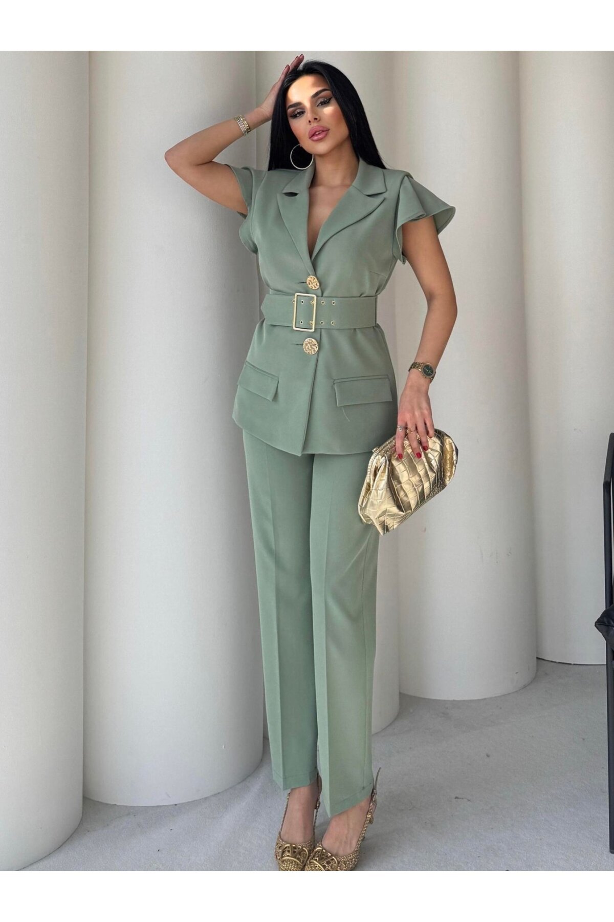 Vatkalı Yelek Pantolon İkili Takım