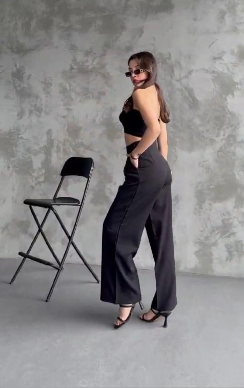 Yüksek Bel Cep Detay Rahat Pantalon