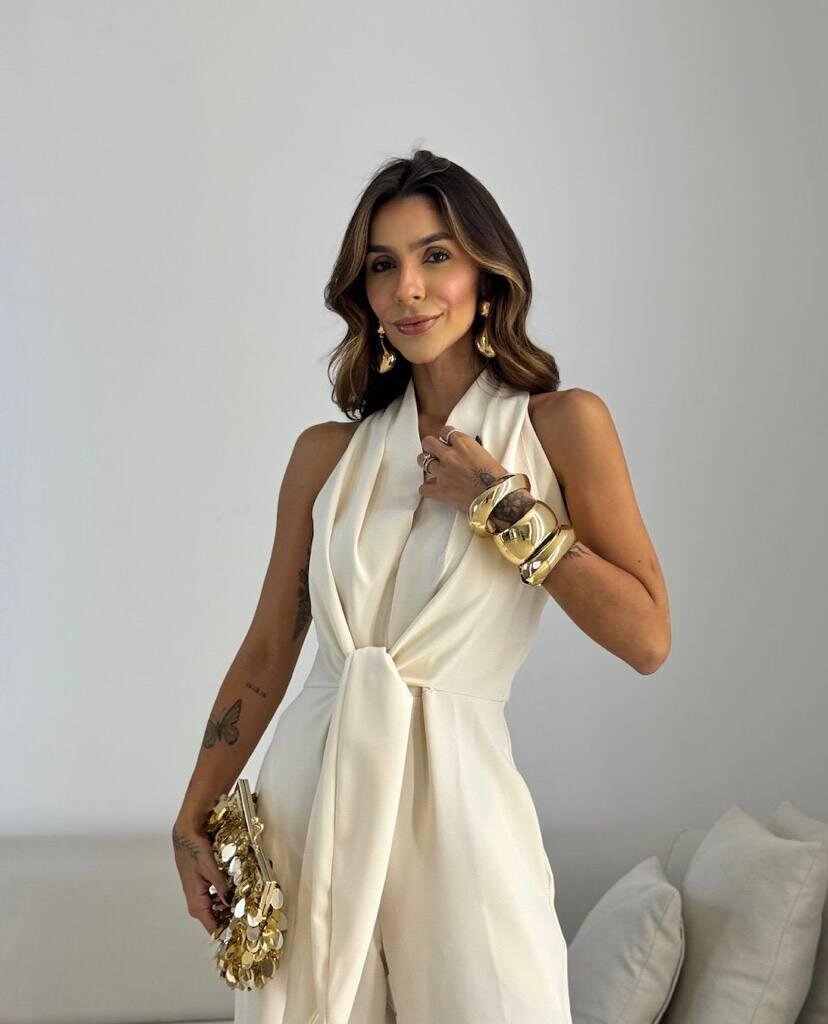 KUŞAK DETAYLI KISA KOLLU TULUM