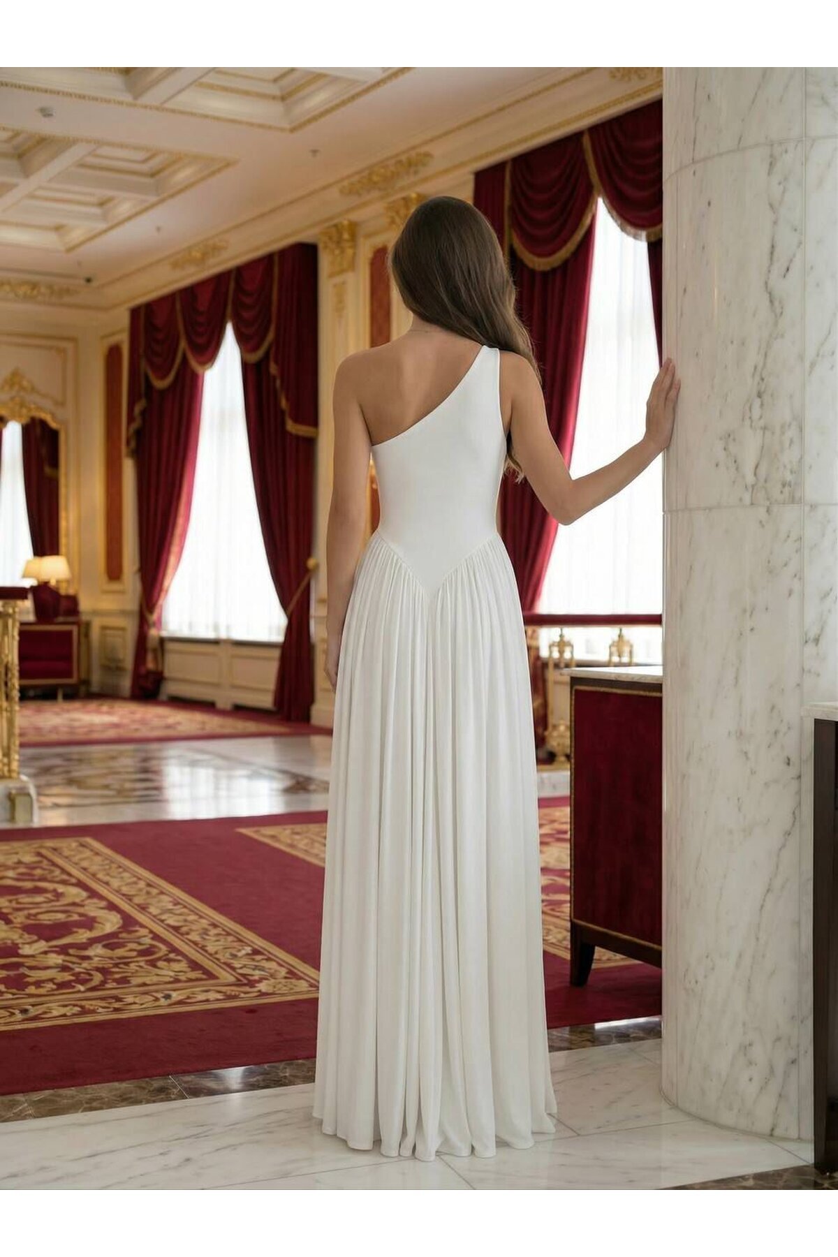 TEK OMUZ MAXİ BOY ELBİSE