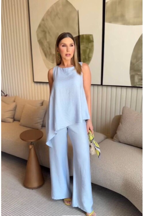 Asimetrik Bluz & Pantolon İkili Takım