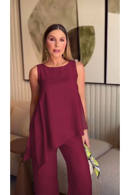 Asimetrik Bluz & Pantolon İkili Takım