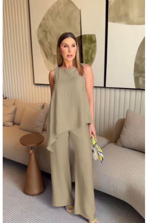 Asimetrik Bluz & Pantolon İkili Takım