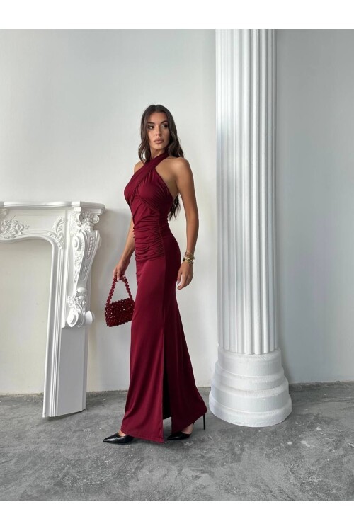 BOYUNDAN BAĞLAMALI ELBİSE