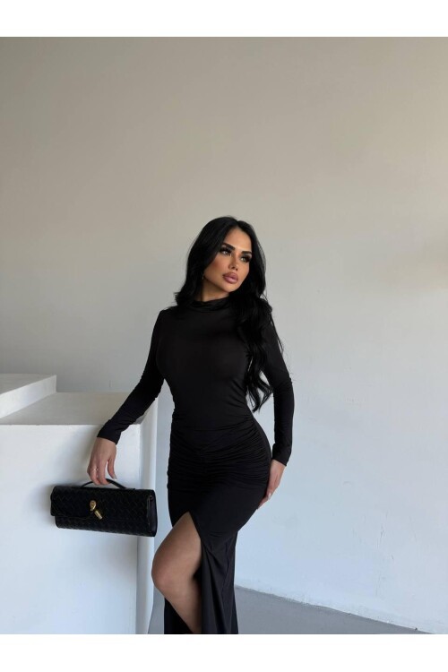 DRAPPE YIRMAÇLI MAXİ ELBİSE