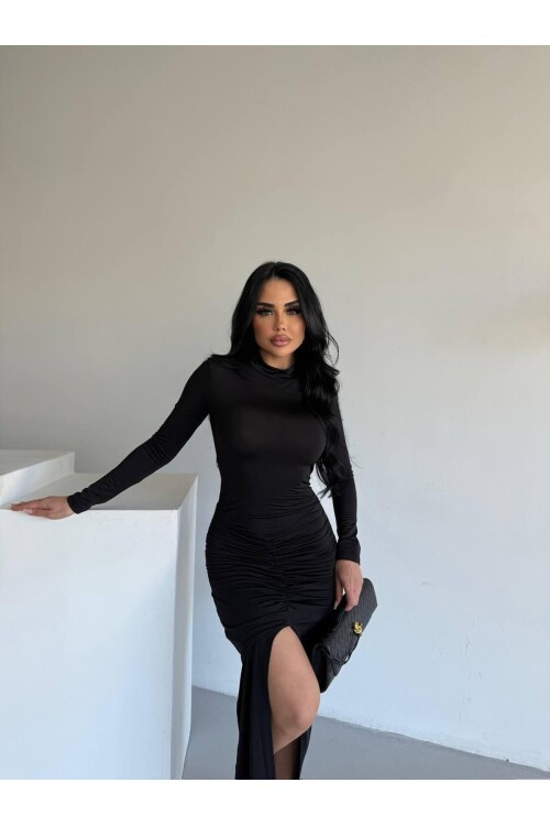 DRAPPE YIRMAÇLI MAXİ ELBİSE