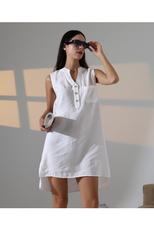 Düğme Detaylı Mini Elbise