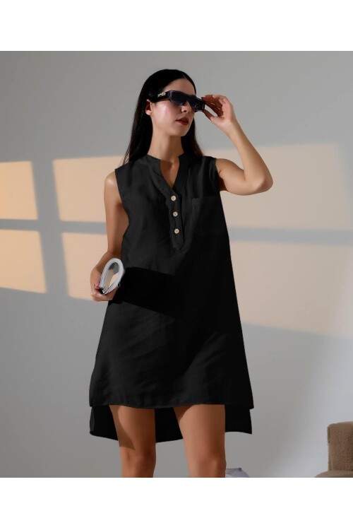 Düğme Detaylı Mini Elbise