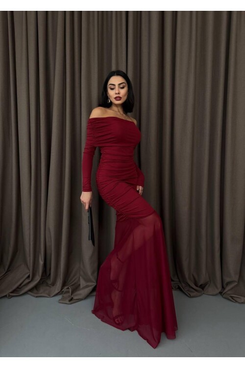 Tül Detaylı Straplez Elbise