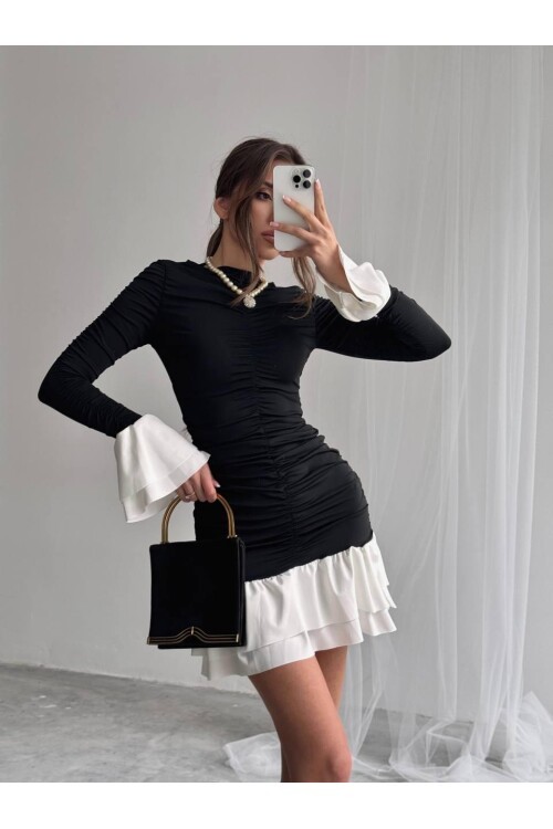 Fırfır Detaylı Drapeli Mini Elbise