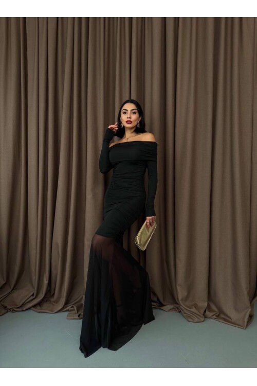 Tül Detaylı Straplez Elbise