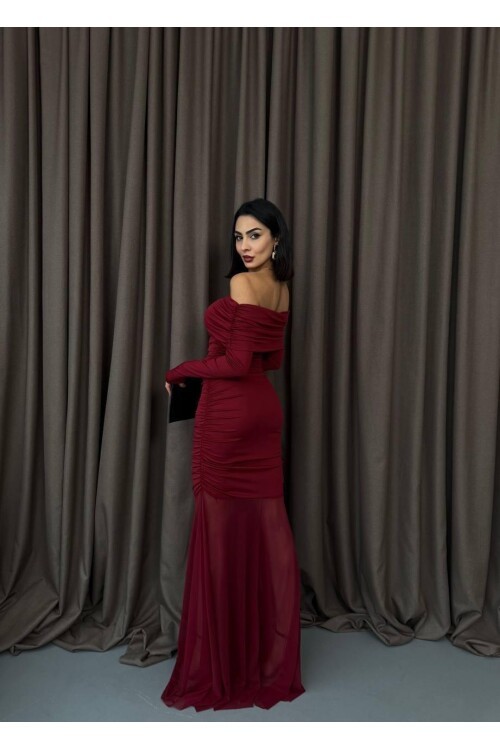 Tül Detaylı Straplez Elbise