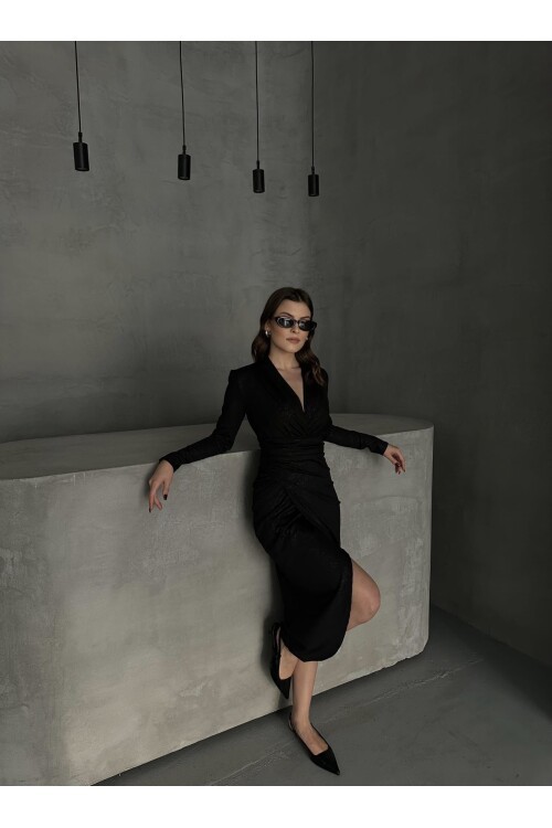 Drape Detaylı Midi Elbise