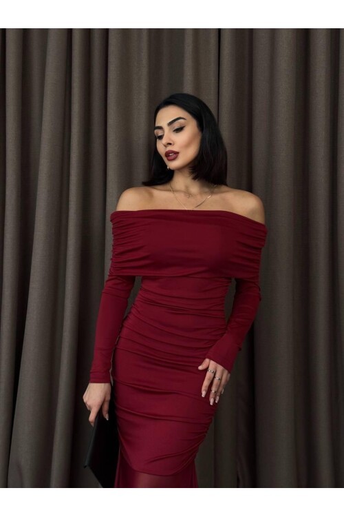 Tül Detaylı Straplez Elbise