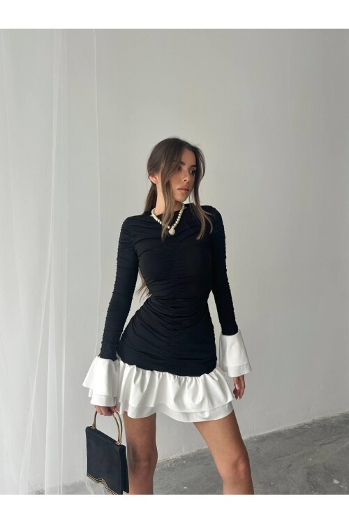 Fırfır Detaylı Drapeli Mini Elbise